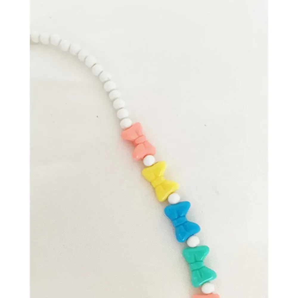 DISNEY Totally Minnie Necklace Pastel Bow Beads Minnie Mouse Charm Vintage 1988